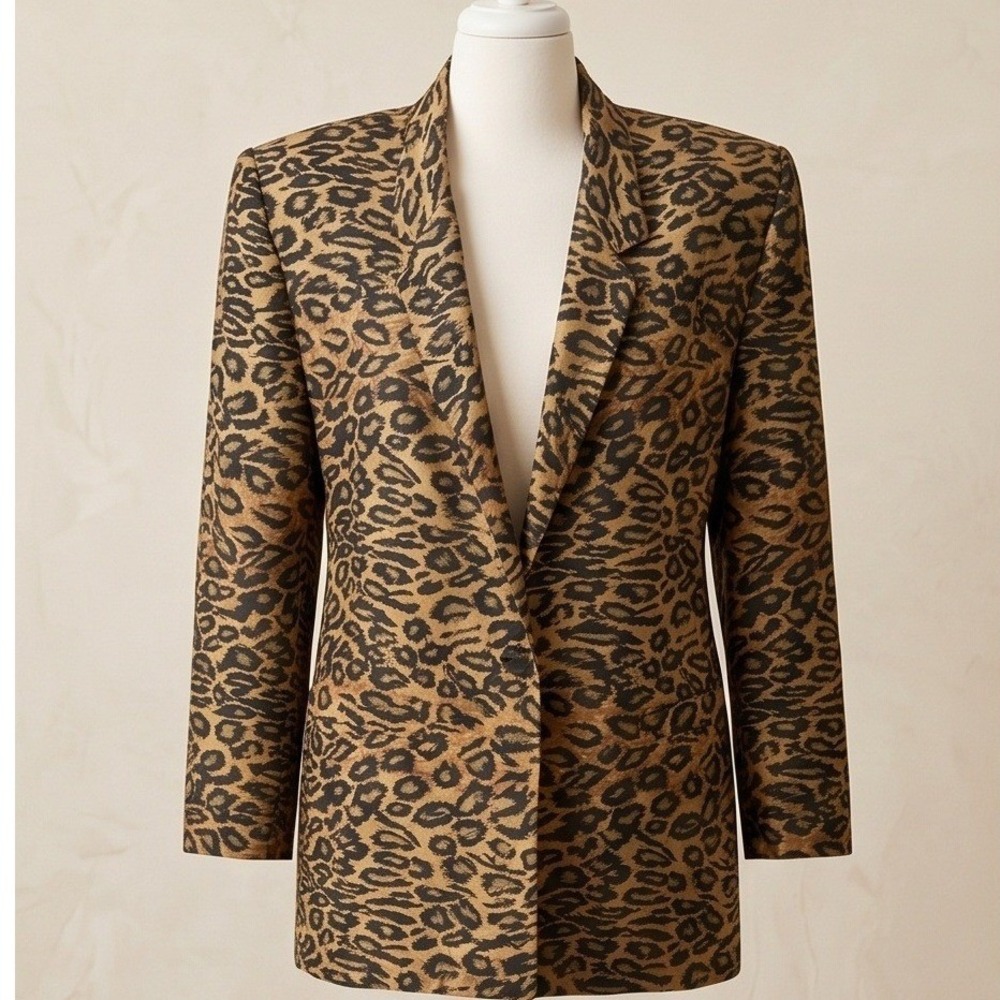 Carol Horn Workshop M Vintage 80s 90s Silk Leopard Print Blazer Jacket Medium